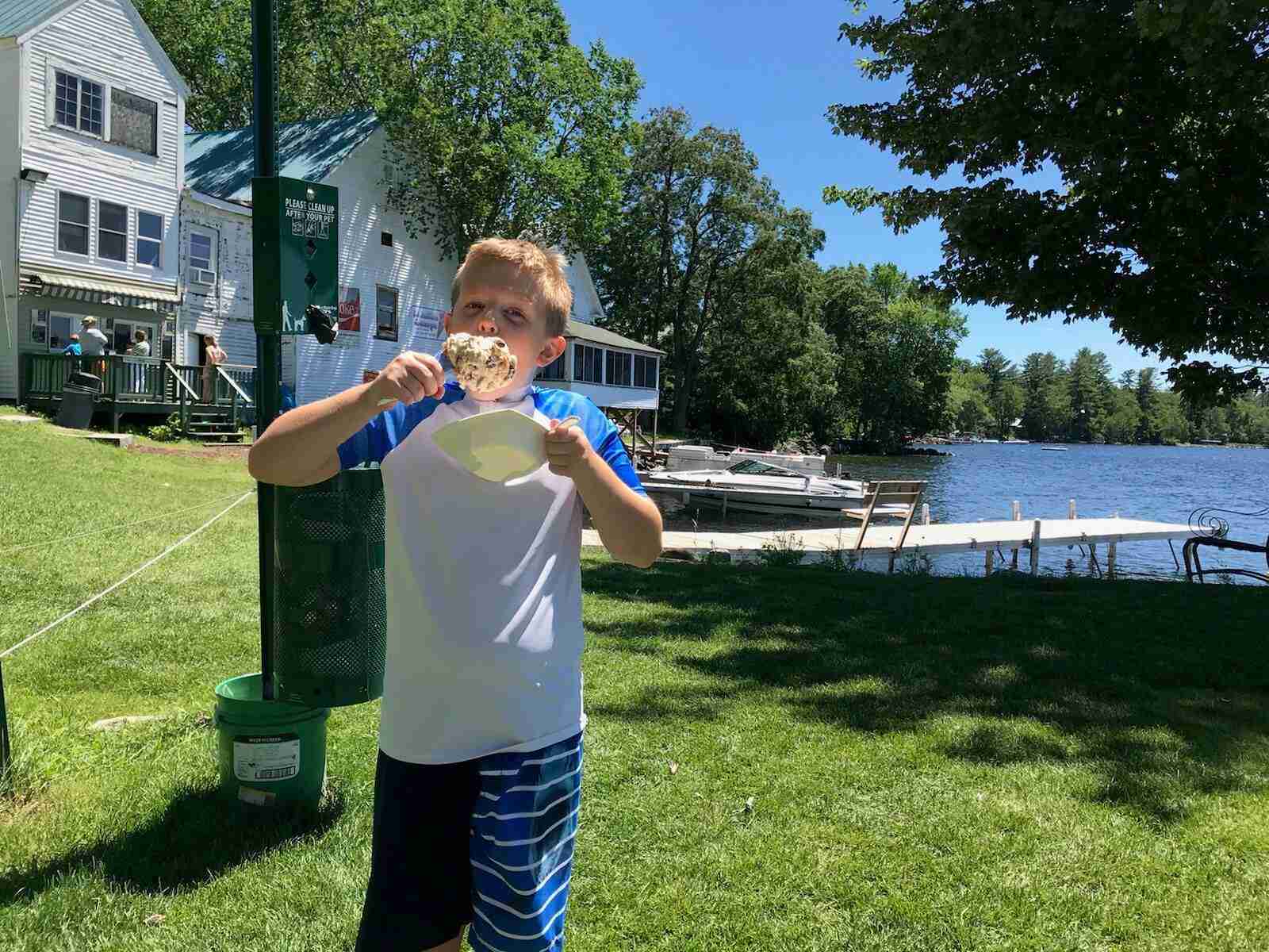 Michael enjoying his huge ice cream at Lakeside Scoops!