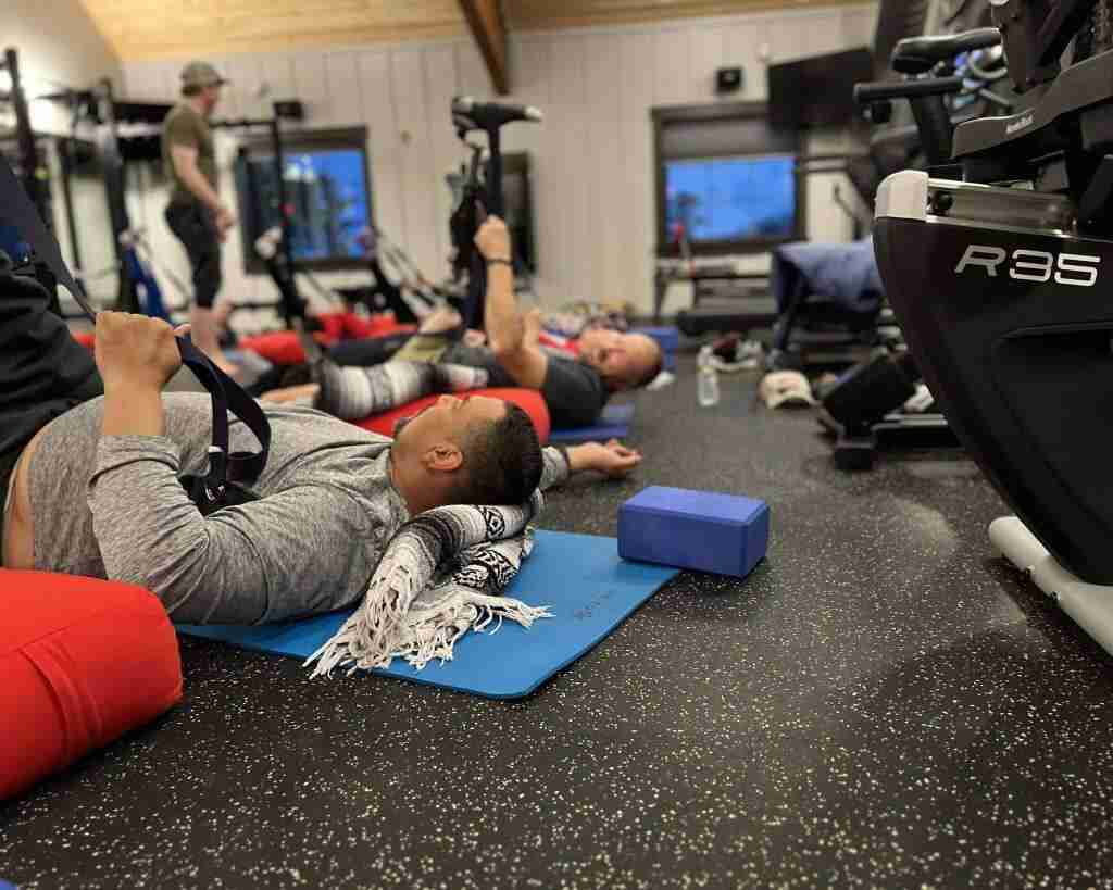 group of veterans working out in a room together